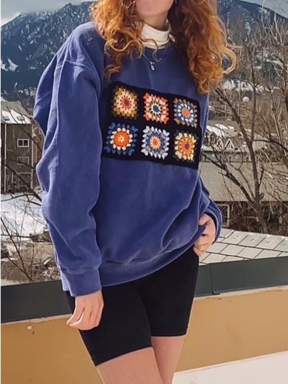 Nasty Gal blue crochet patch sweatshirt